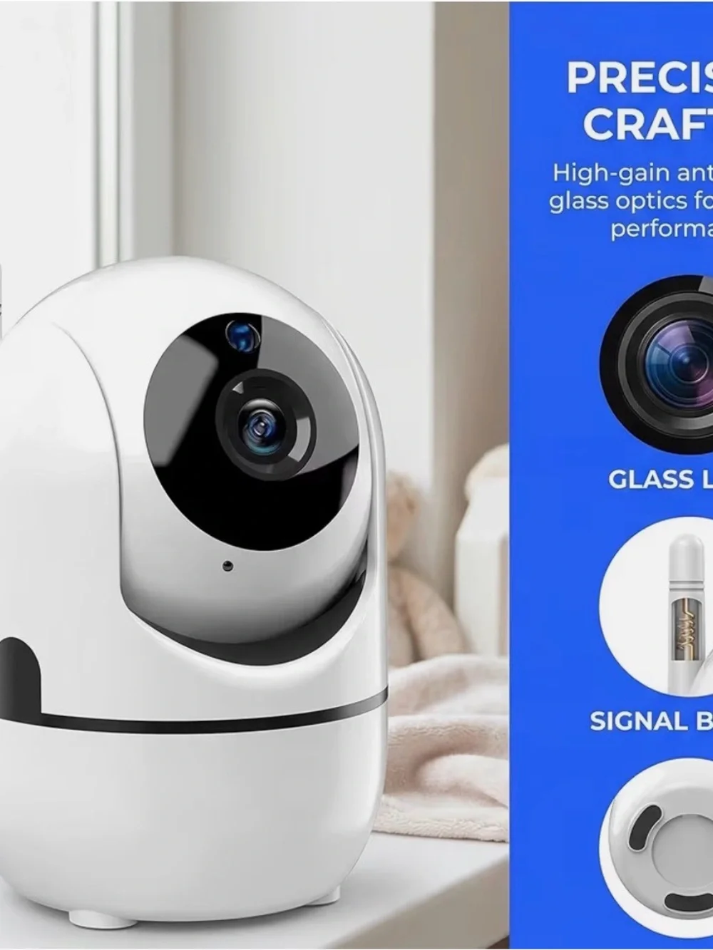 White Indoor Smart Video Camera with Mobile App